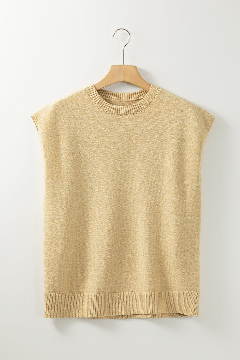 Solid Color Ribbed Trim Short Sleeve Sweater