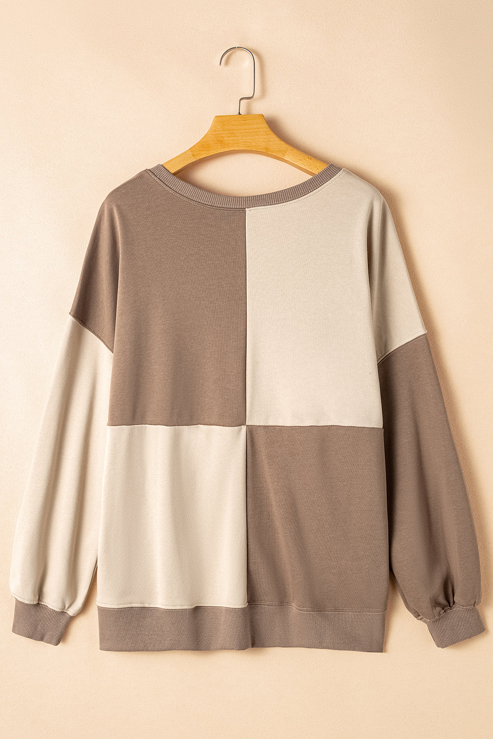 Colorblock Henley High Low Oversize Sweatshirt