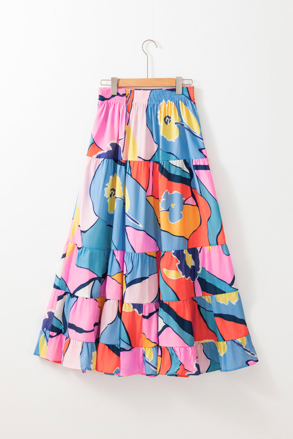 Pink Printed Pocketed High Waist Maxi Skirt