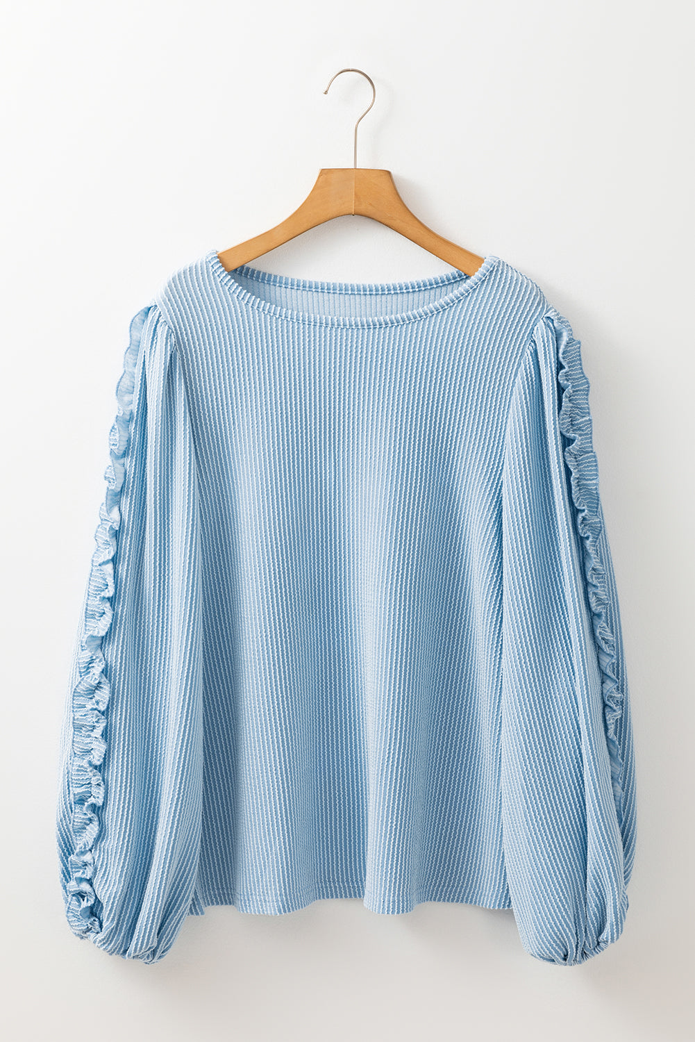 Corded Frilly Puff Sleeve Round Neck Blouse