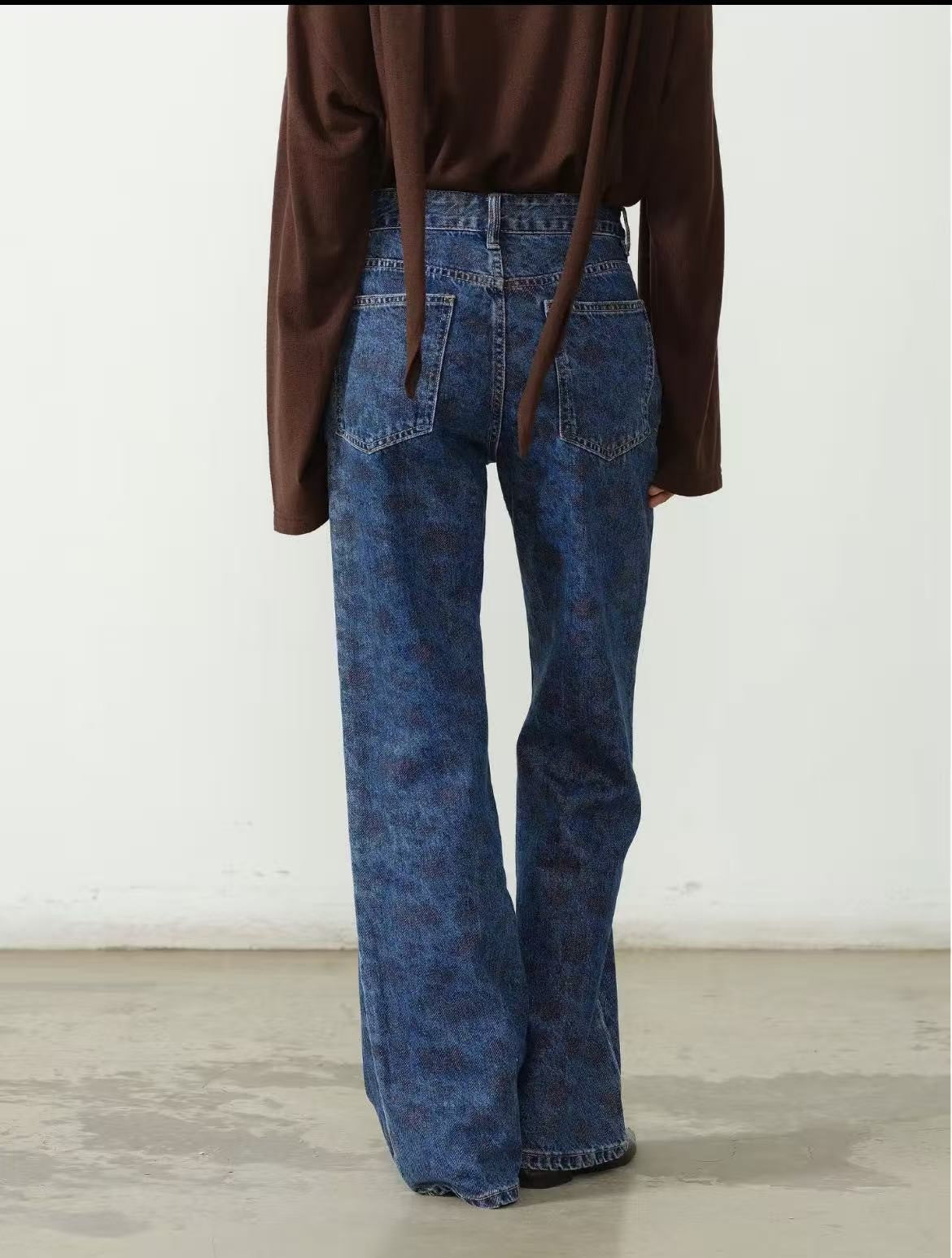 Rose Print High Waist Bootcut Jeans