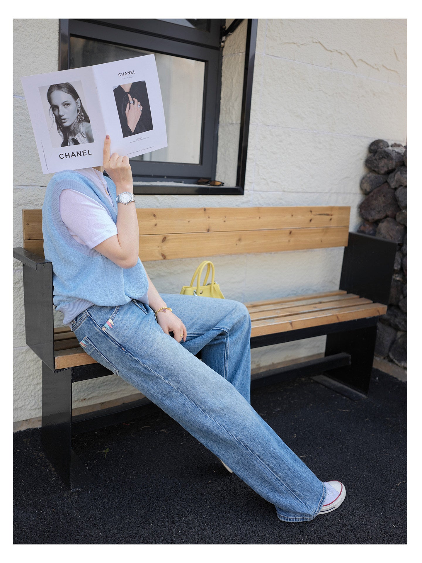 Embroideried Detail Pockets Straight Wide Leg Jeans