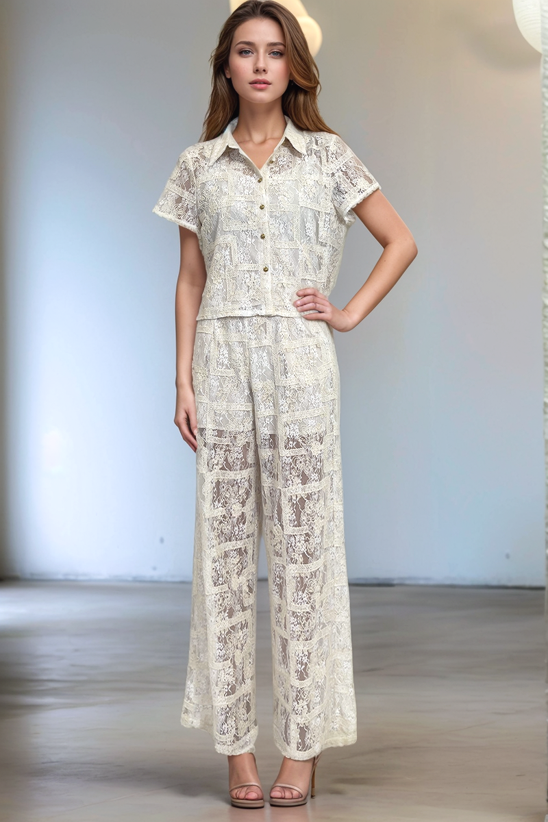 Sheer Lace Pocketed Wide-Leg Side Zipped Pants