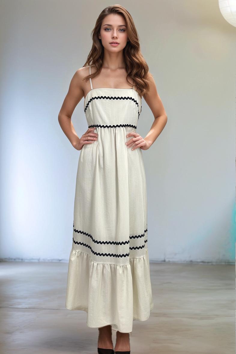 Ric Rac Trim Back Zipped Spaghetti Maxi Dress