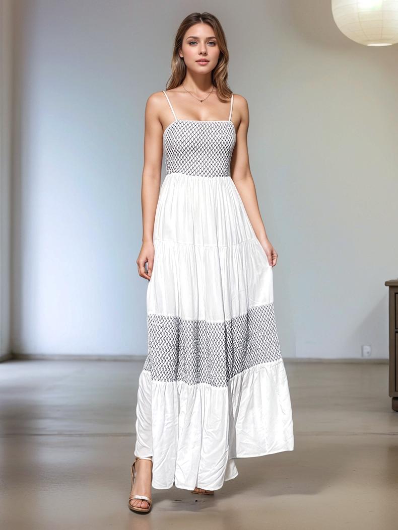 Backless Bow Ruffled Smocked Tiered Maxi Dress
