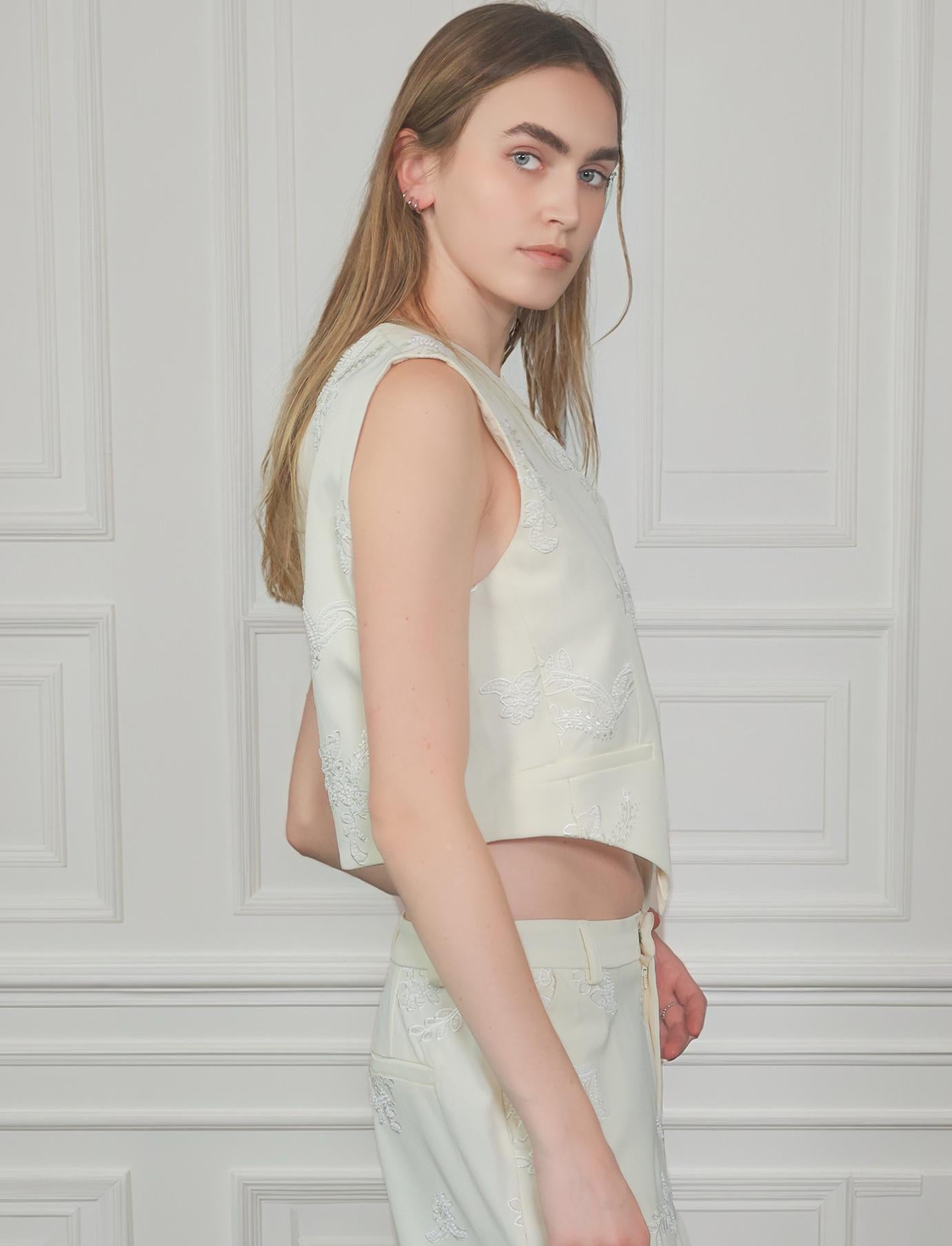 Floral Embroidered V Neck Vest