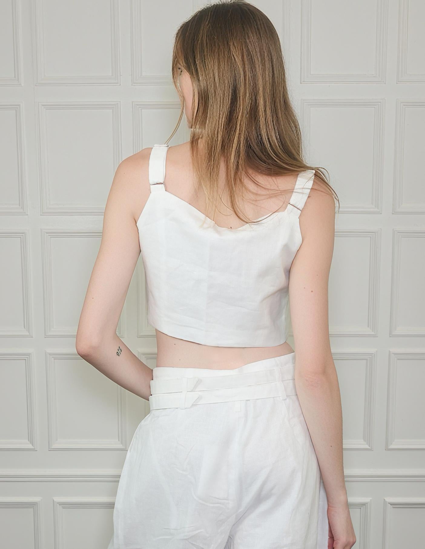 Beaded Pearl Button Square Neck Sleeveless Crop Top