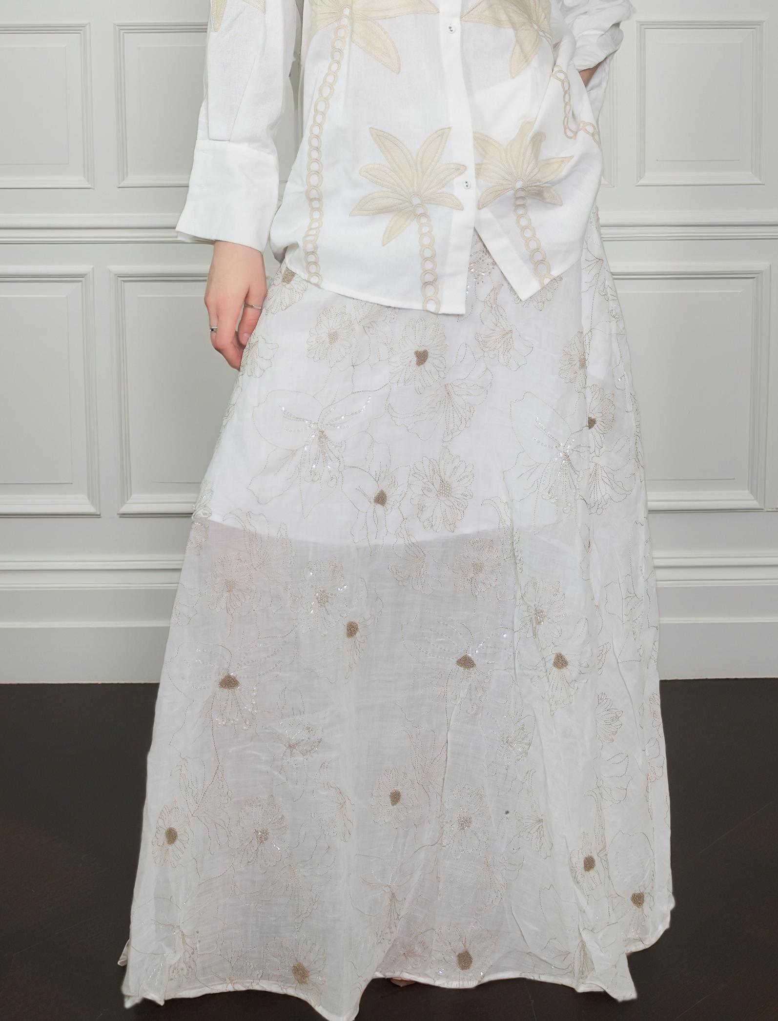 Floral Sequin Lining Sheer Maxi Skirt