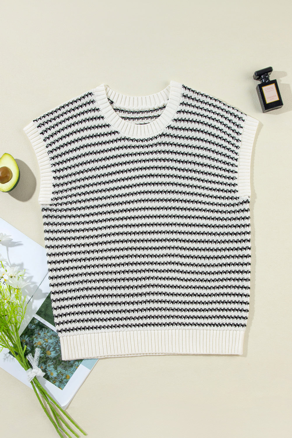 Stripe Ribbed Trim Loose Fit Knitted Sweater Vest