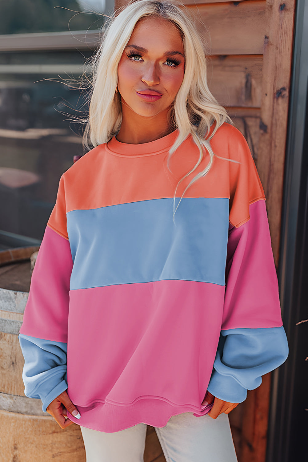 Colorblock Patchwork Drop Shoulder Sweatshirt