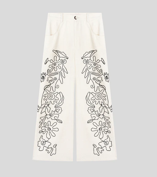 Bohemian Embroidered Straight-leg Pants
