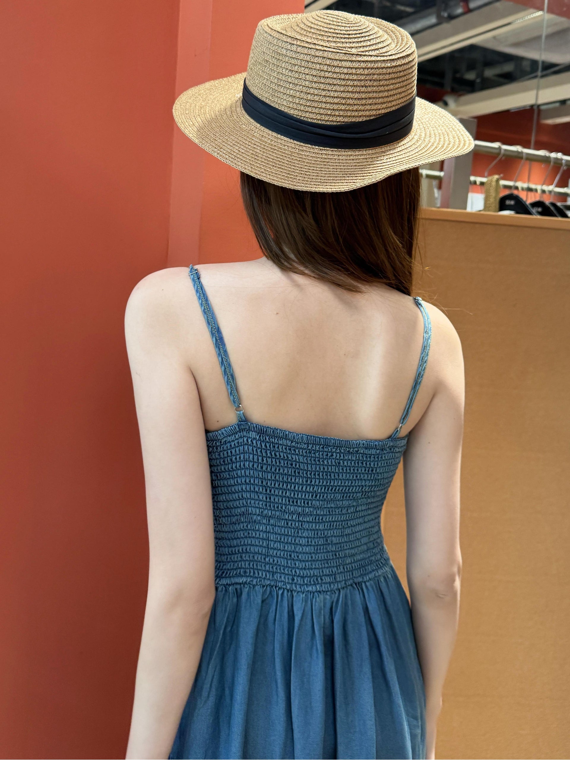 V Neck Spaghetti Straps Denim Maxi Dress
