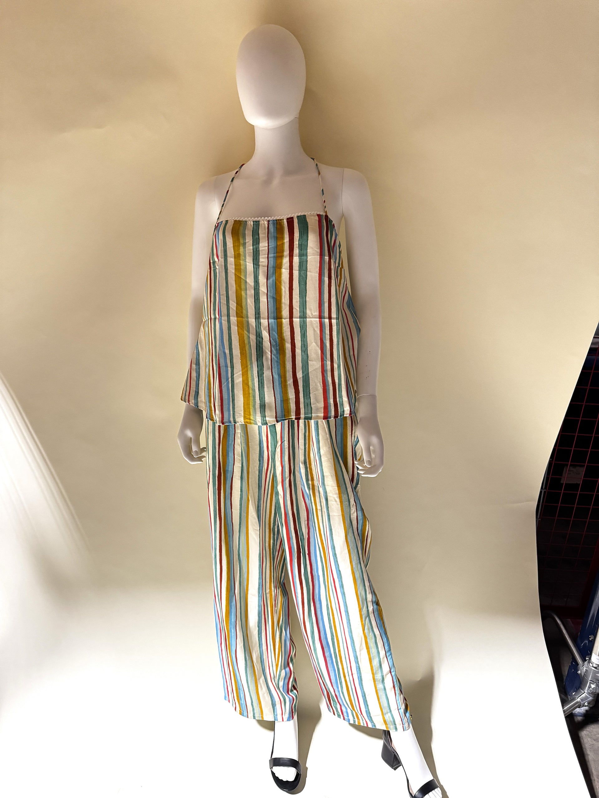 Rainbow Striped Drawstring Wide Leg Pants