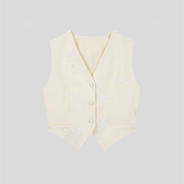 Floral Embroidered V Neck Vest