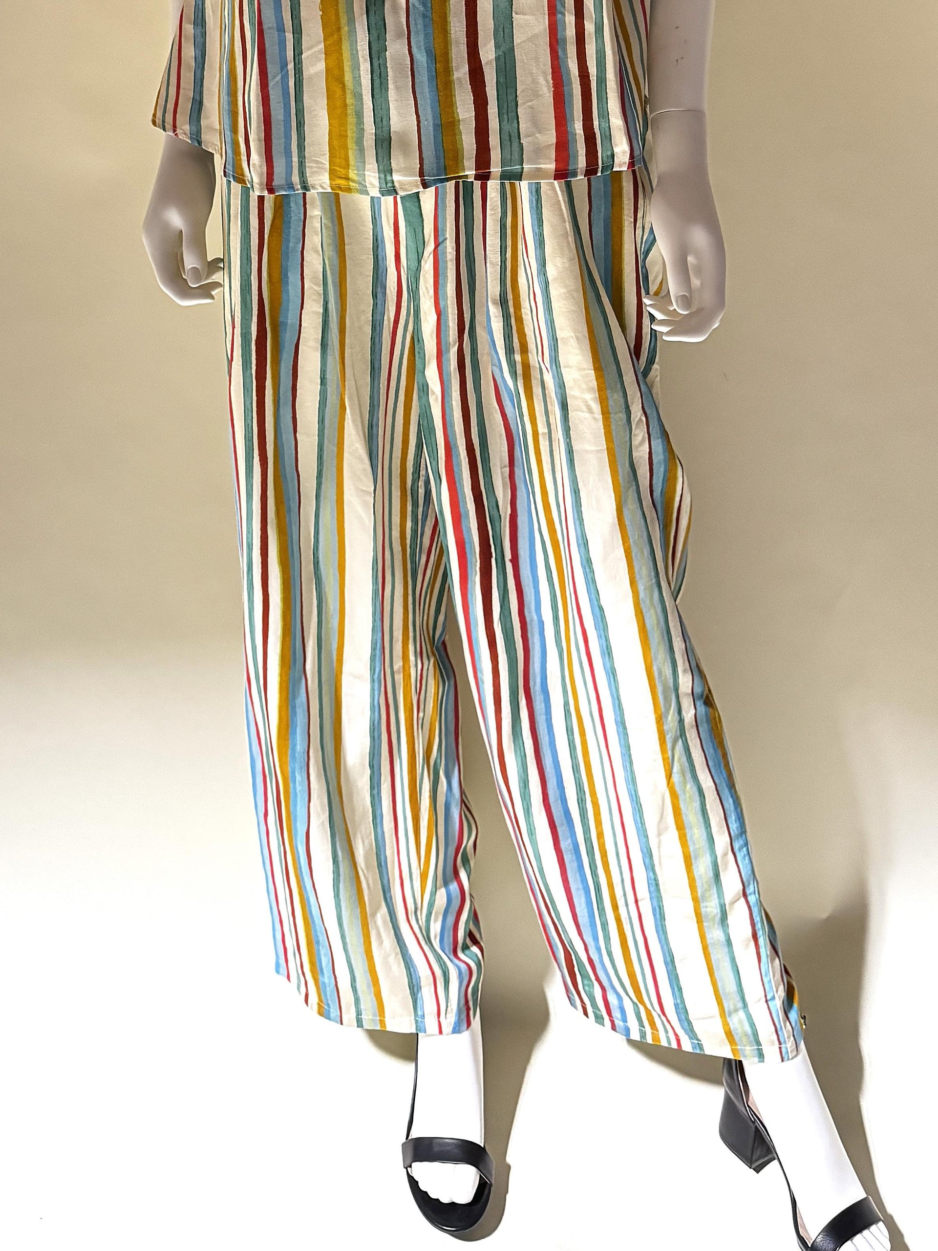 Rainbow Striped Drawstring Wide Leg Pants