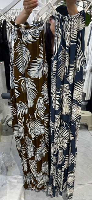 Leaf Print Round Neck Sleeveless Maxi Loose Dress