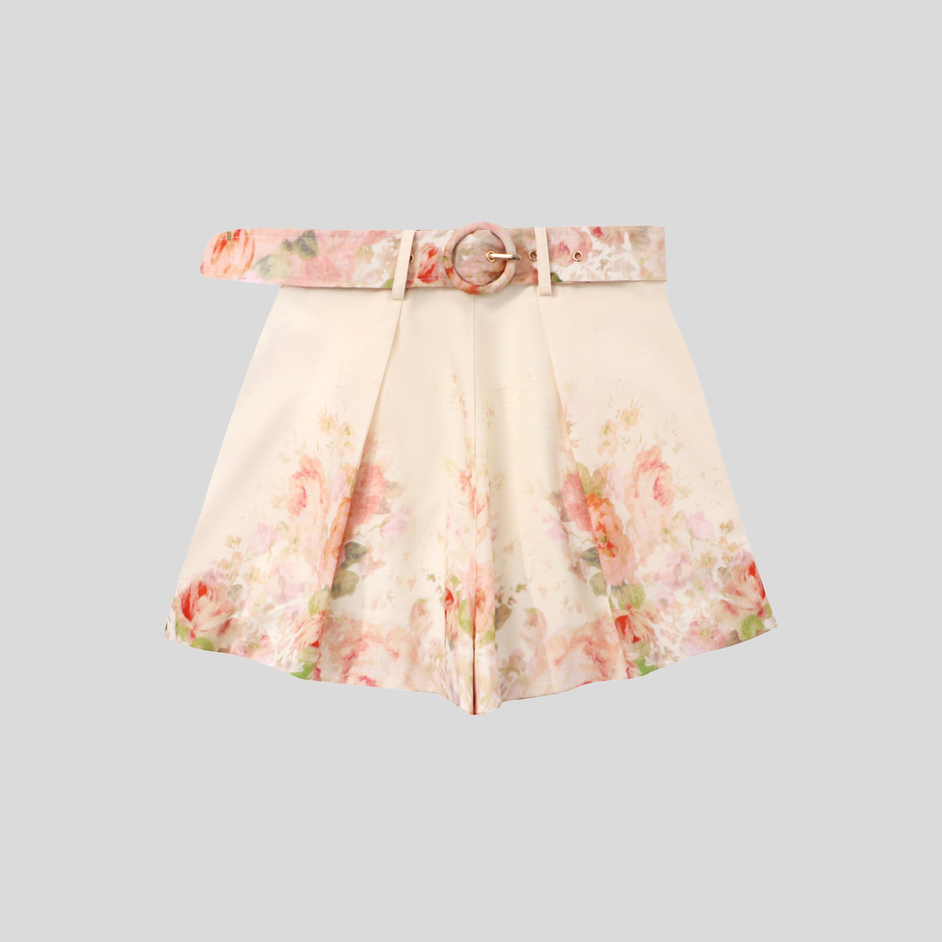 Floral Belt Pockets Wide Leg Shorts