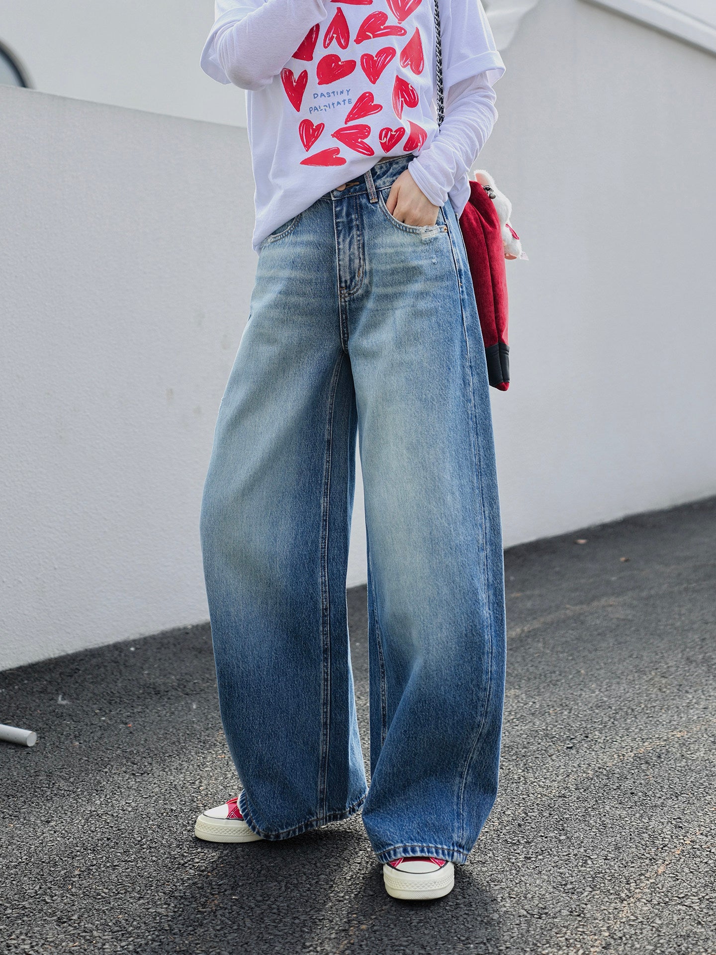 Non Stretch Scimitar Curve Wide Leg Jeans