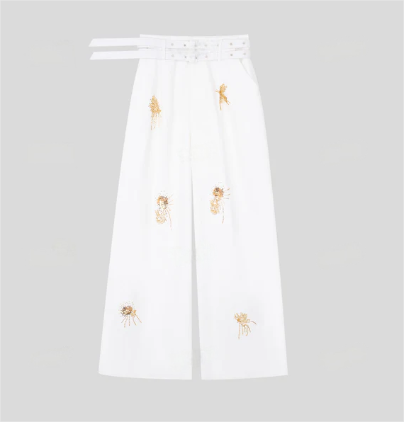 Beaded Double Belted Lining Sheer Pants