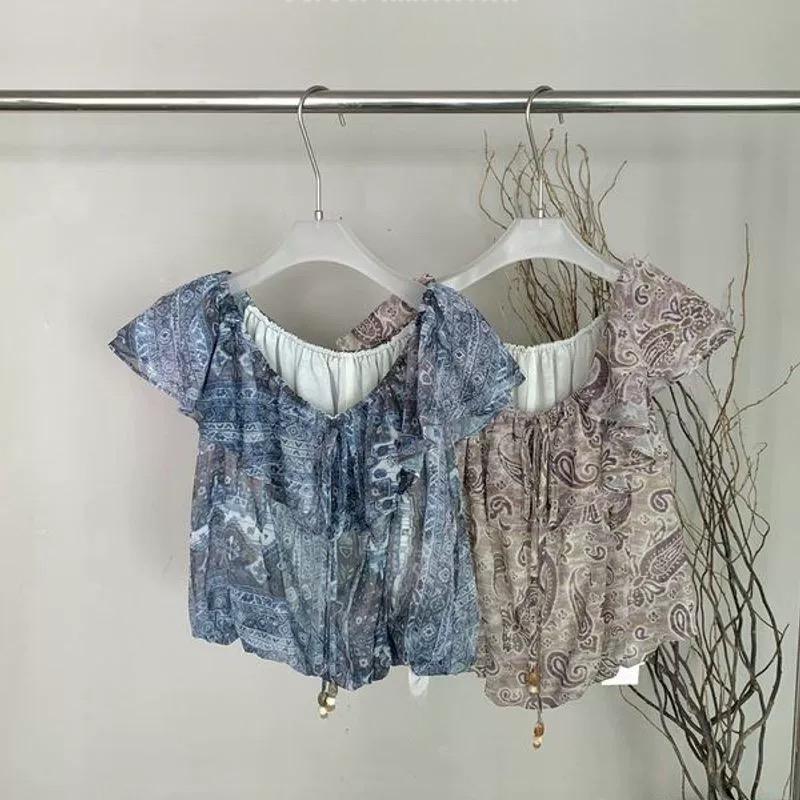 Boho Paisley Print Ruffled V-Neck Tank Tops
