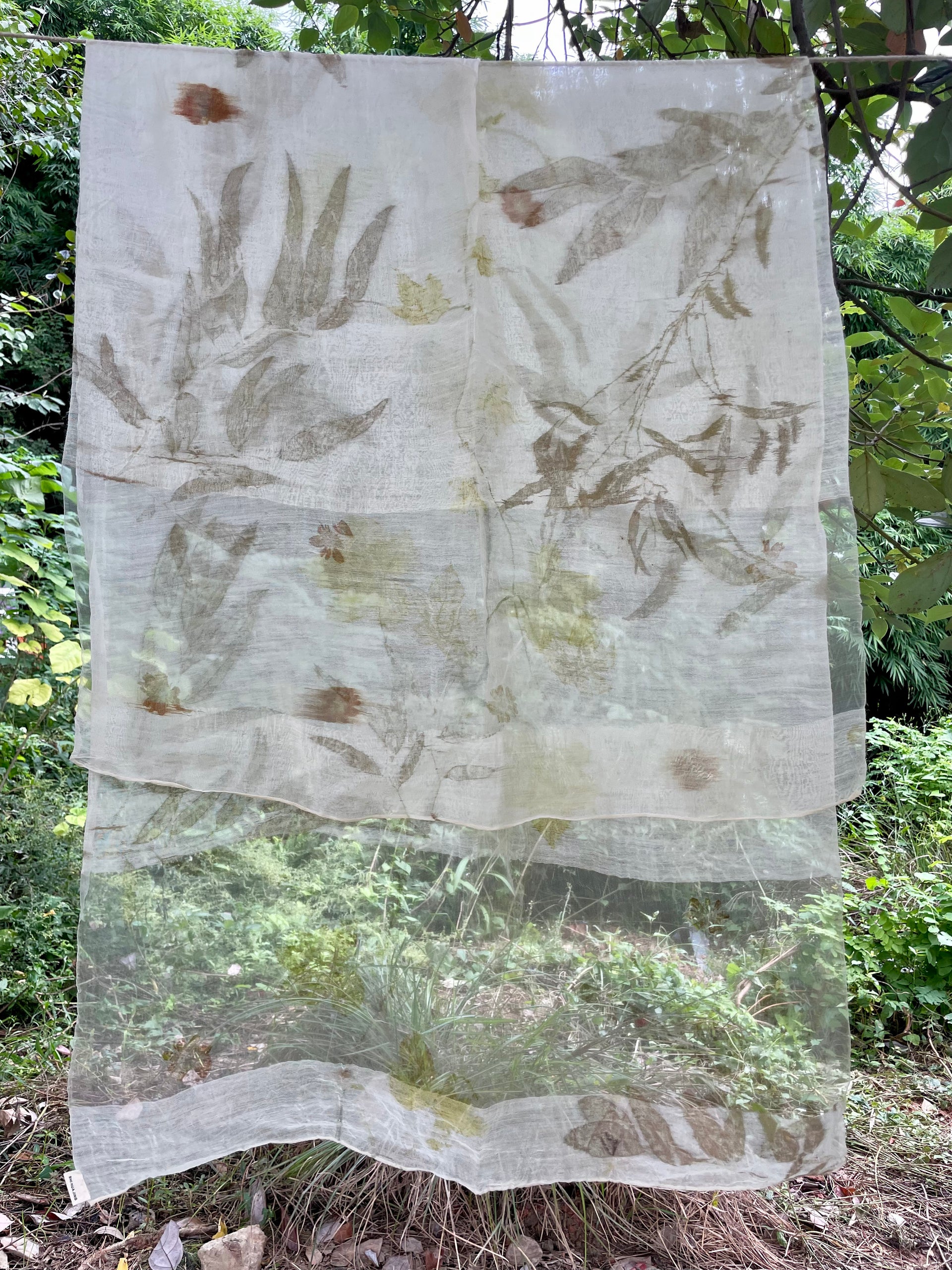 Botanical-Printed Sheer Scarf