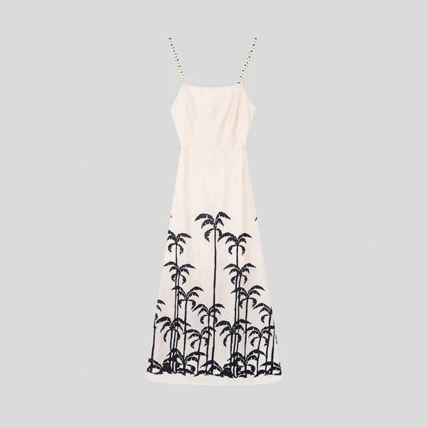 Palm Tree Pattern Back Lace-up Square Neck Cami Dress