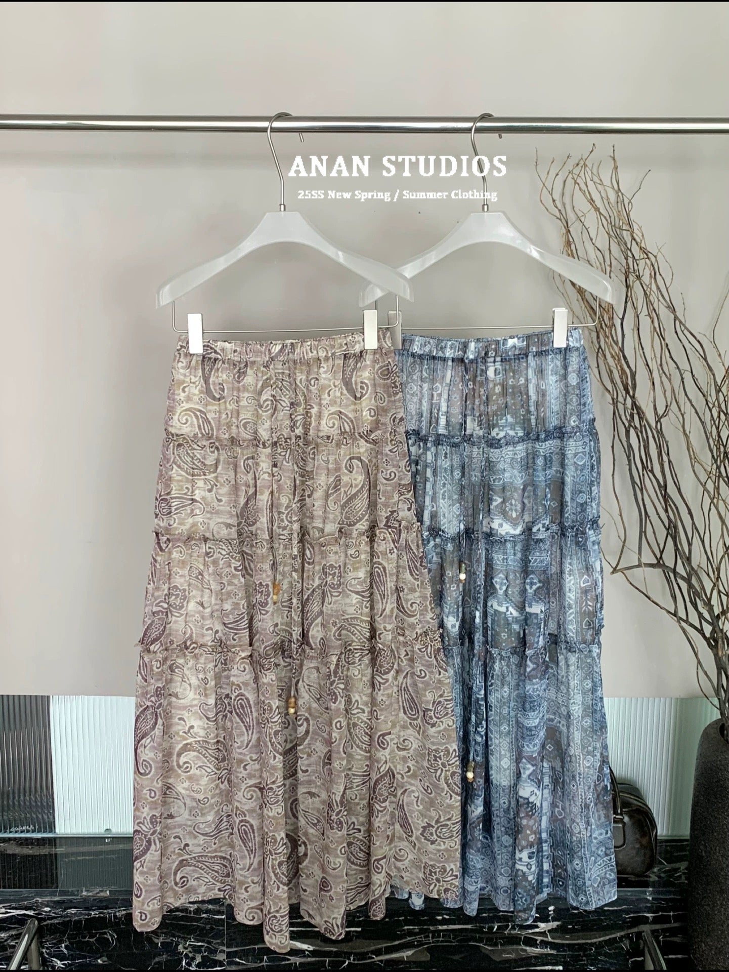 Boho Paisley Print Ruffles Maxi Skirt