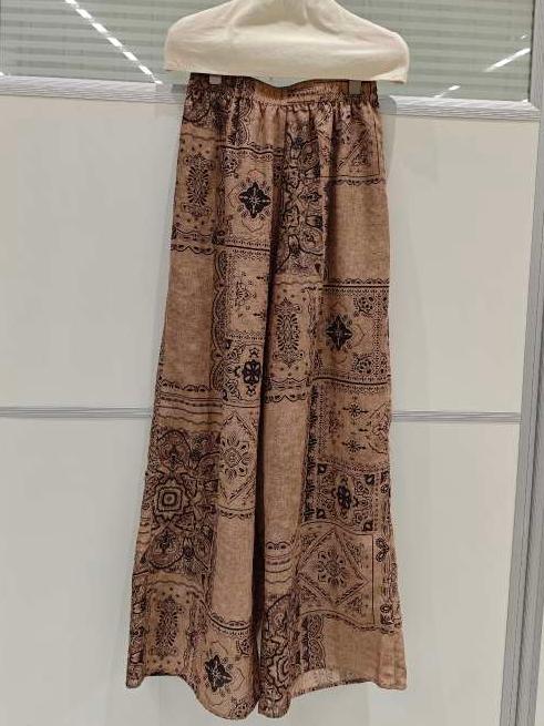 Boho High-rise Elastic Waist Wide Leg Pants