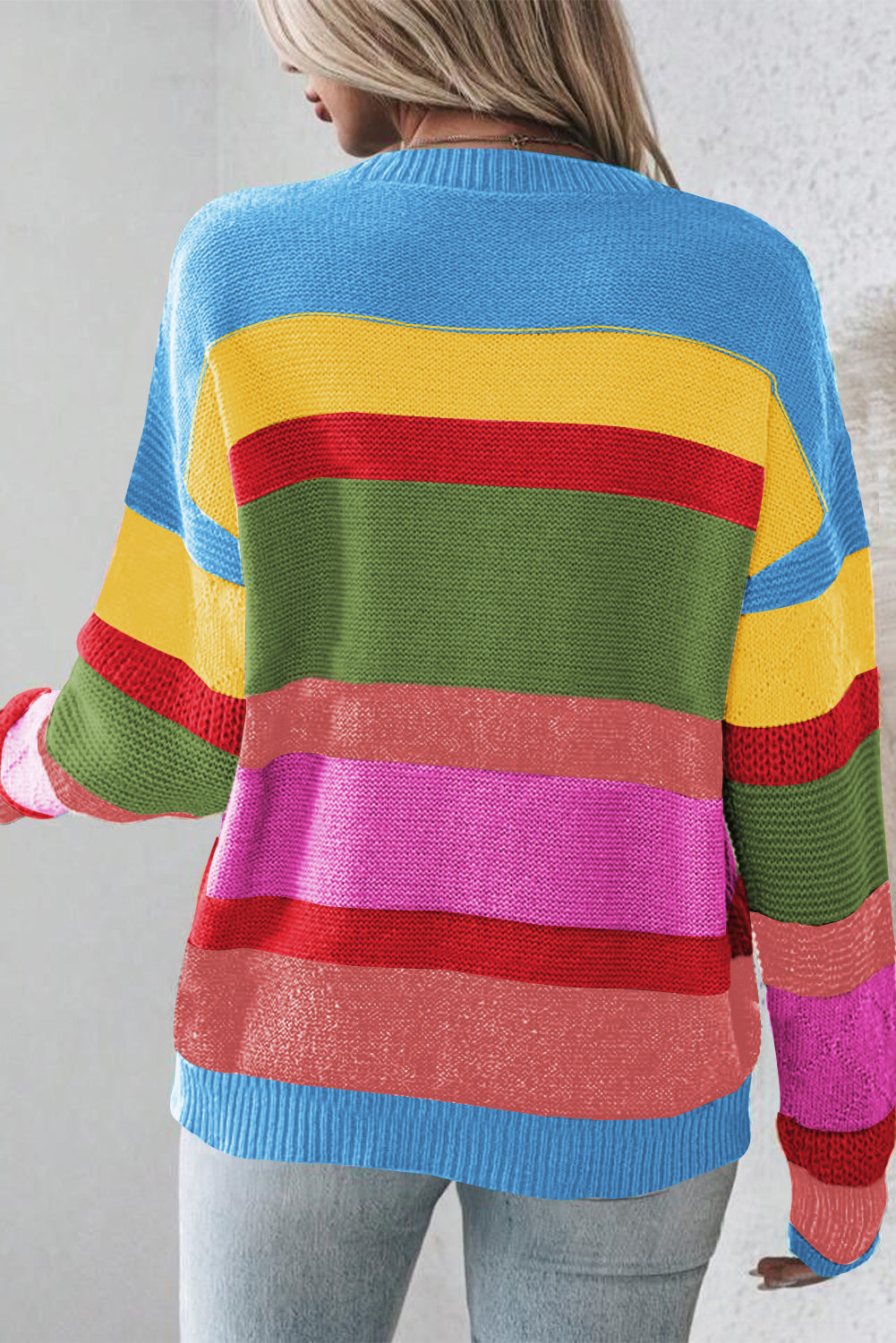 Colorblock Mixed Textured Drop Shoulder Sweater