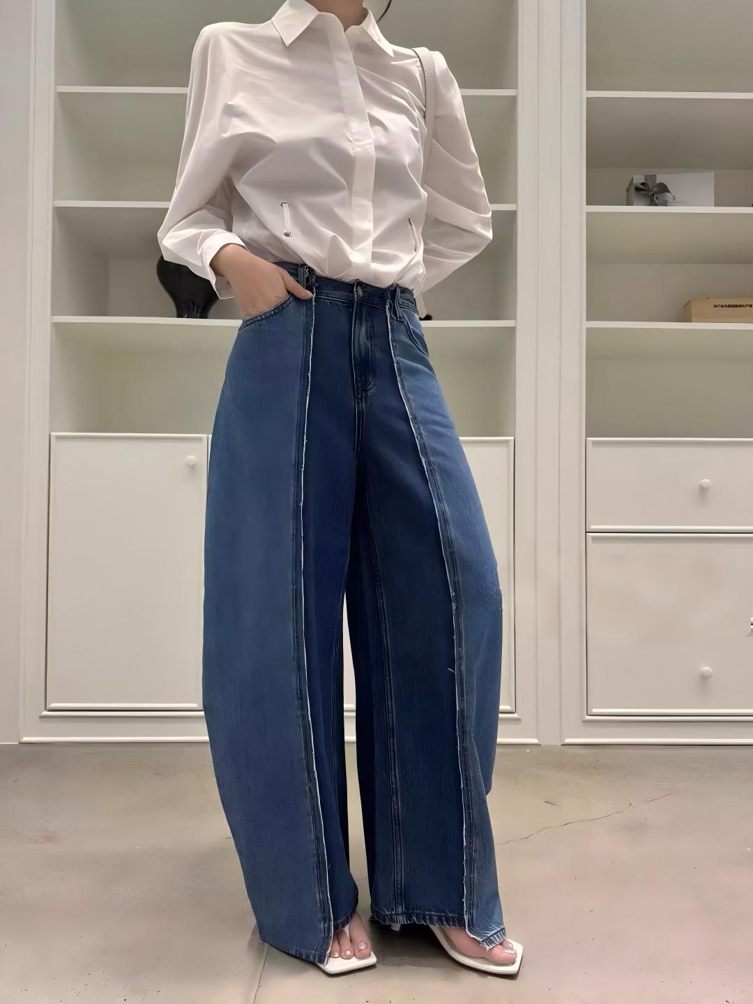 Irregular Hem Wide-leg Curved Jeans