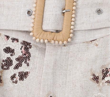 Sequin Floral Pockets Shorts With Belt