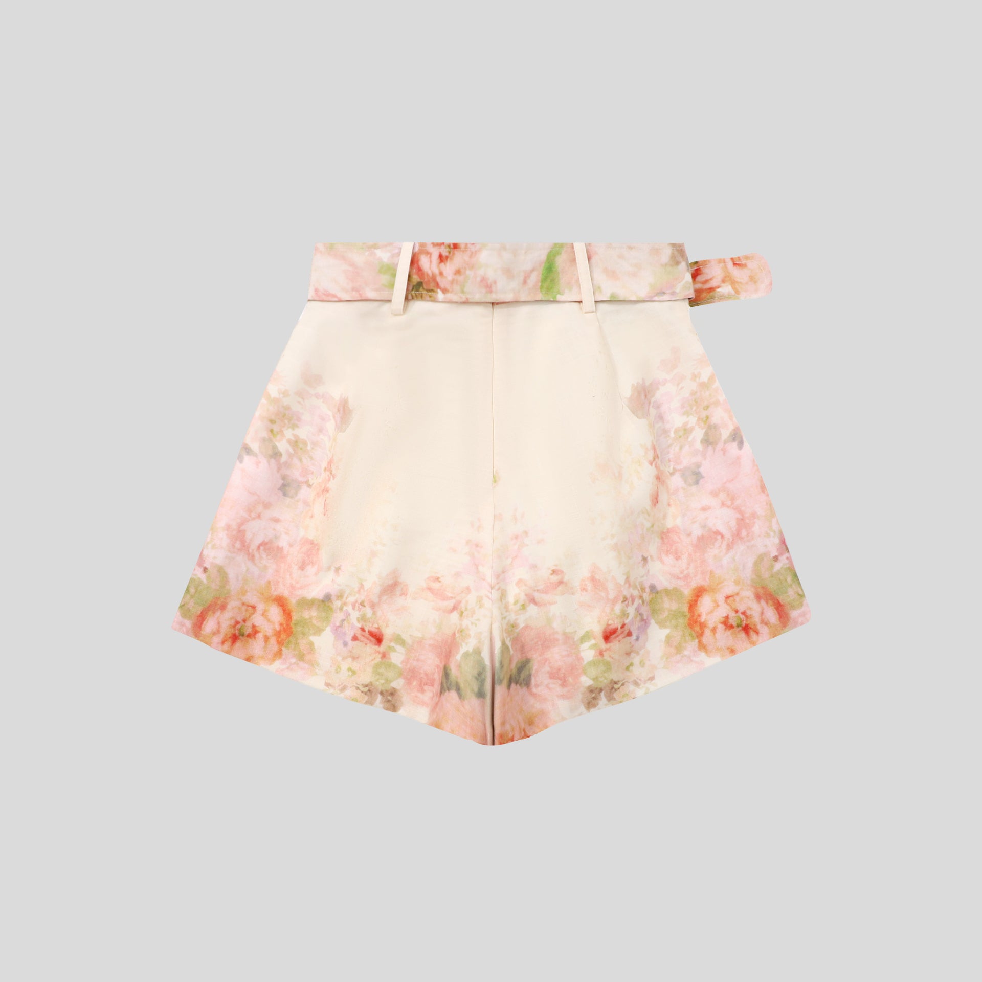 Floral Belt Pockets Wide Leg Shorts