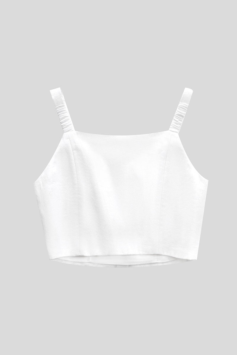 Beaded Pearl Button Square Neck Sleeveless Crop Top