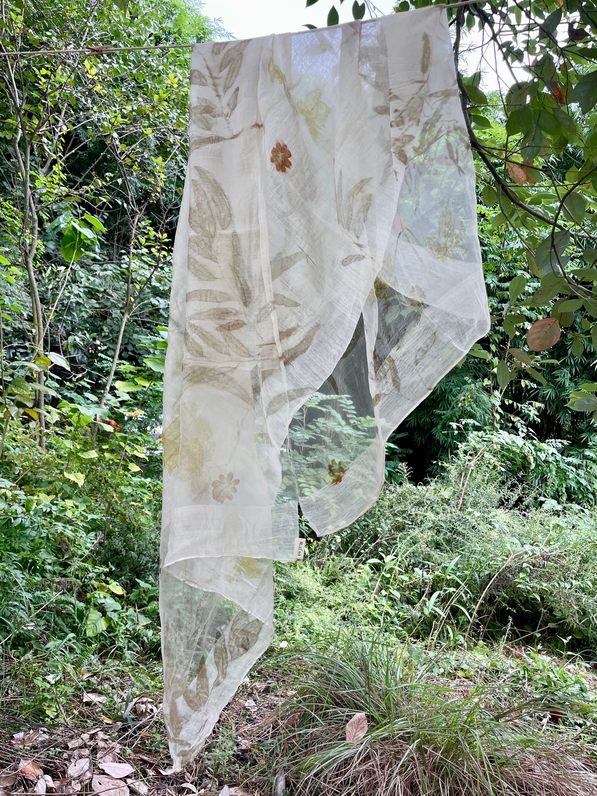 Botanical-Printed Sheer Scarf