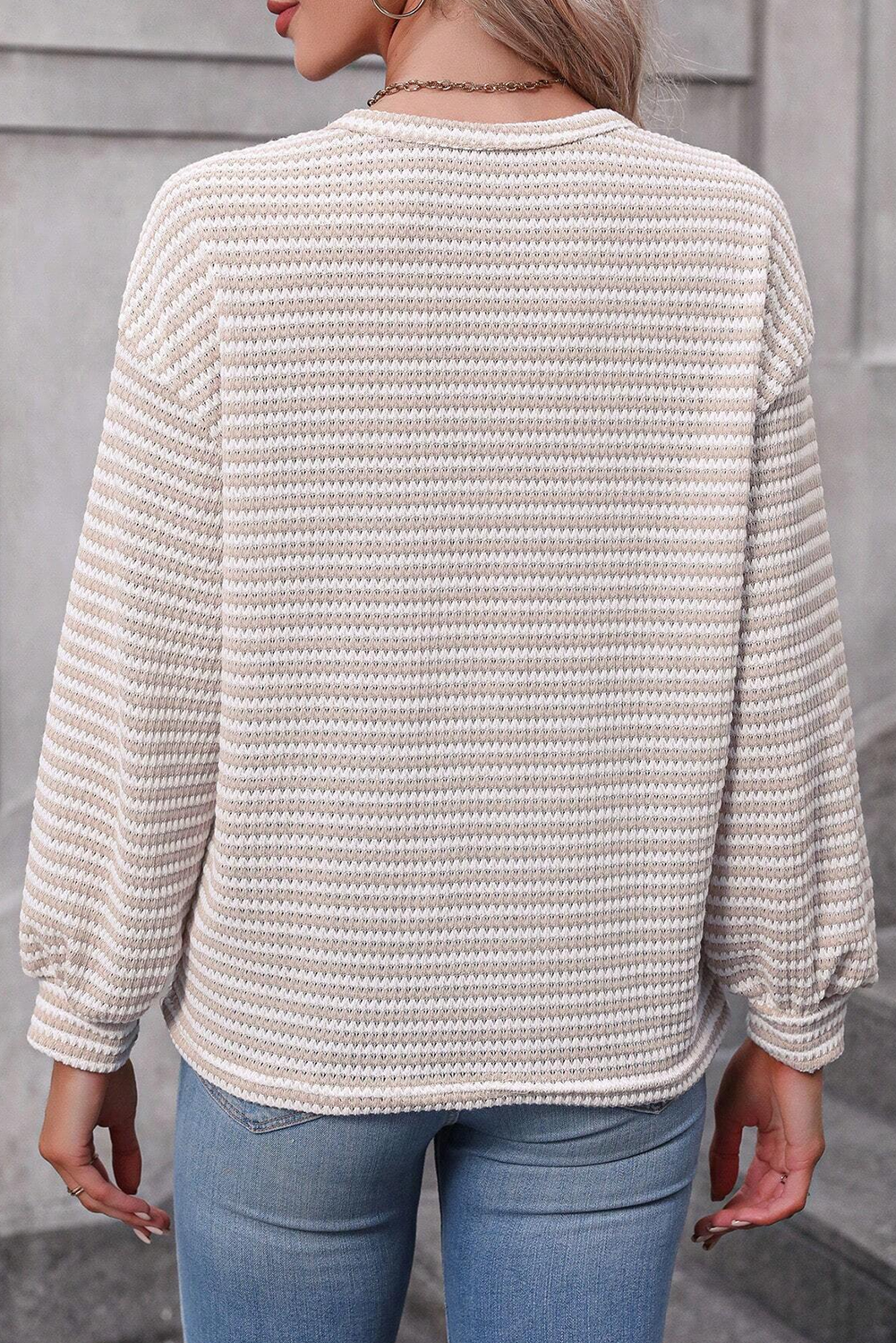 Stripe Round Neck Drop Shoulder Long Sleeve Top