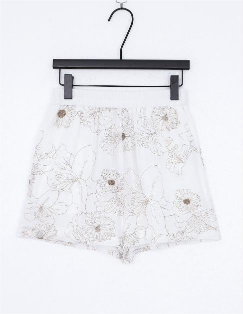 Floral Sequin Elastic Pockets Shorts