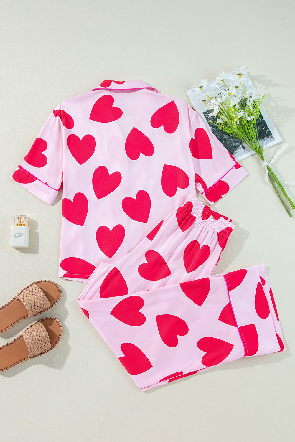 Classic Heart Valentines Short Sleeve Pants Pajamas Set