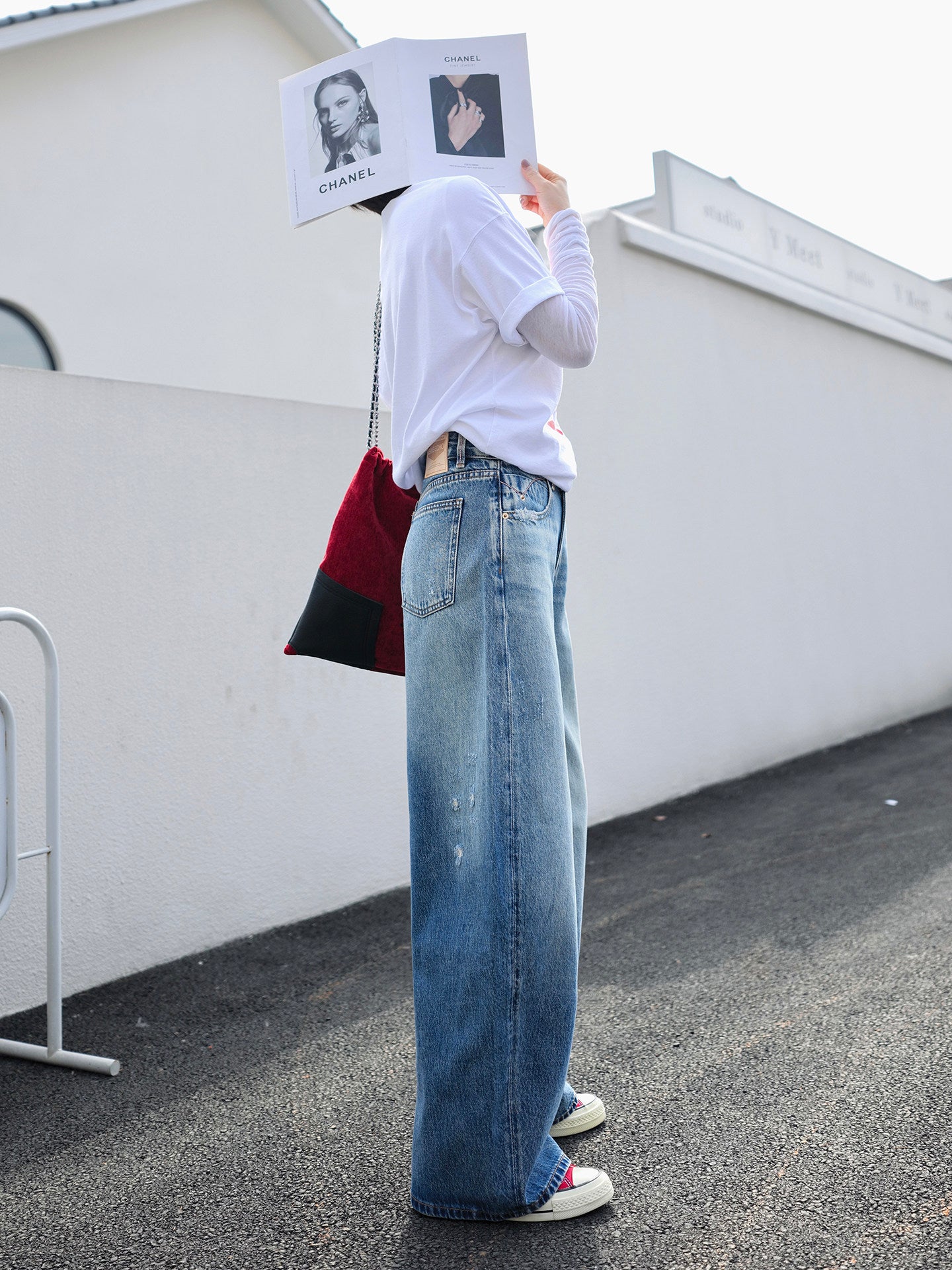 Non Stretch Scimitar Curve Wide Leg Jeans