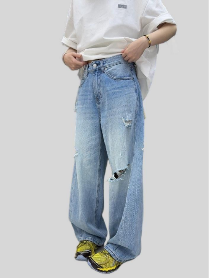Ripped Scimitar Wide Leg Jeans