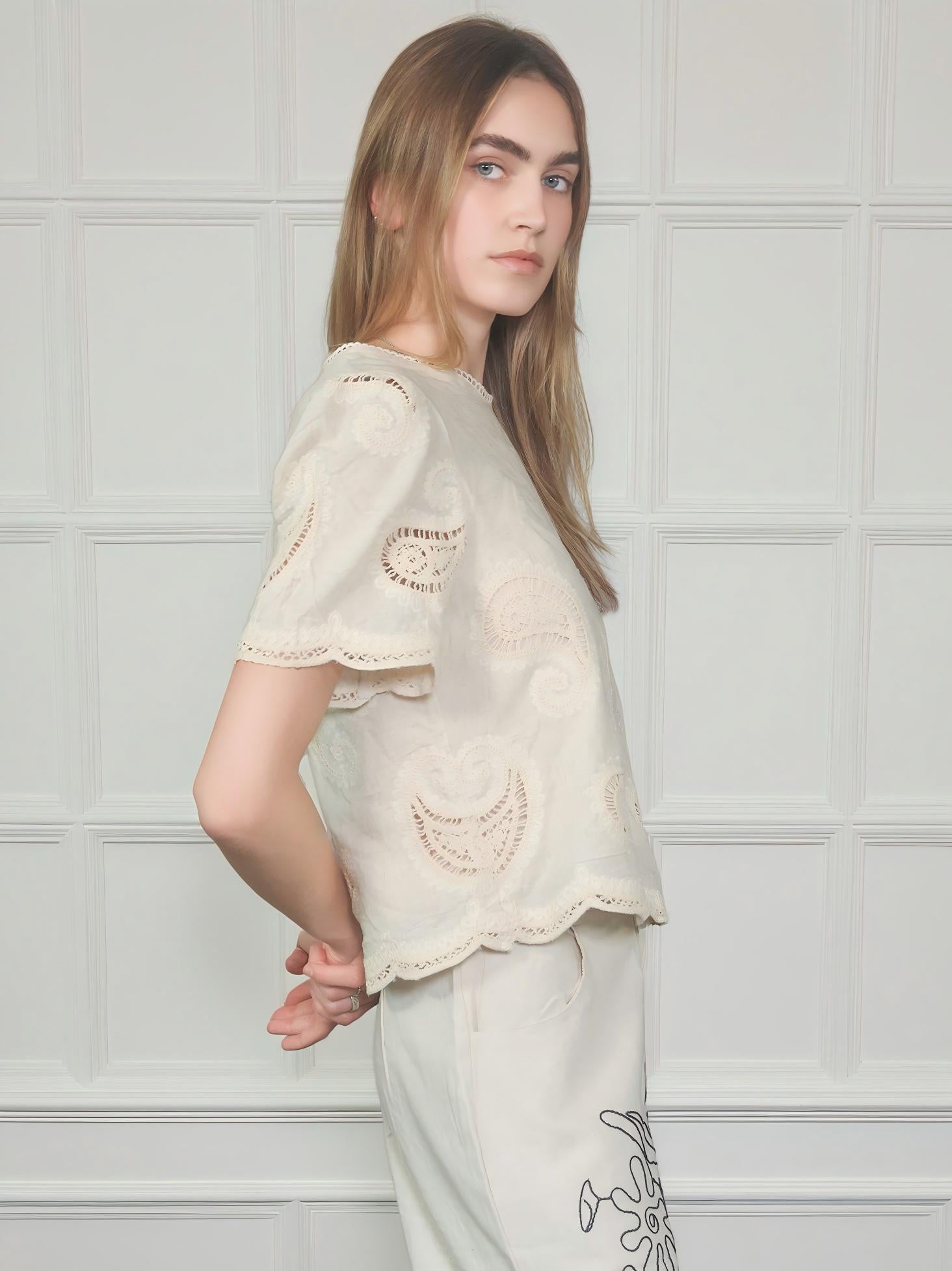 Paisley Embroidered Round-neck Top