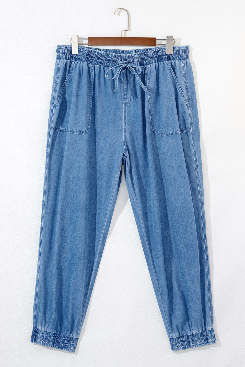 Drawstring Waist Pocketed Plus Size Denim Joggers