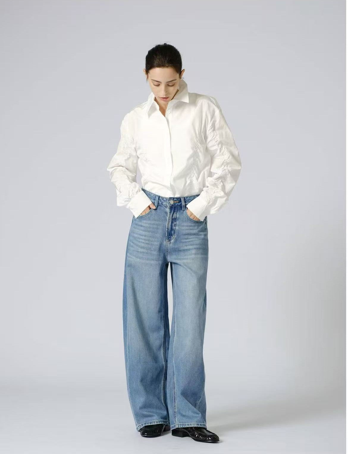 High Waist Scimitar Wide Leg Jeans
