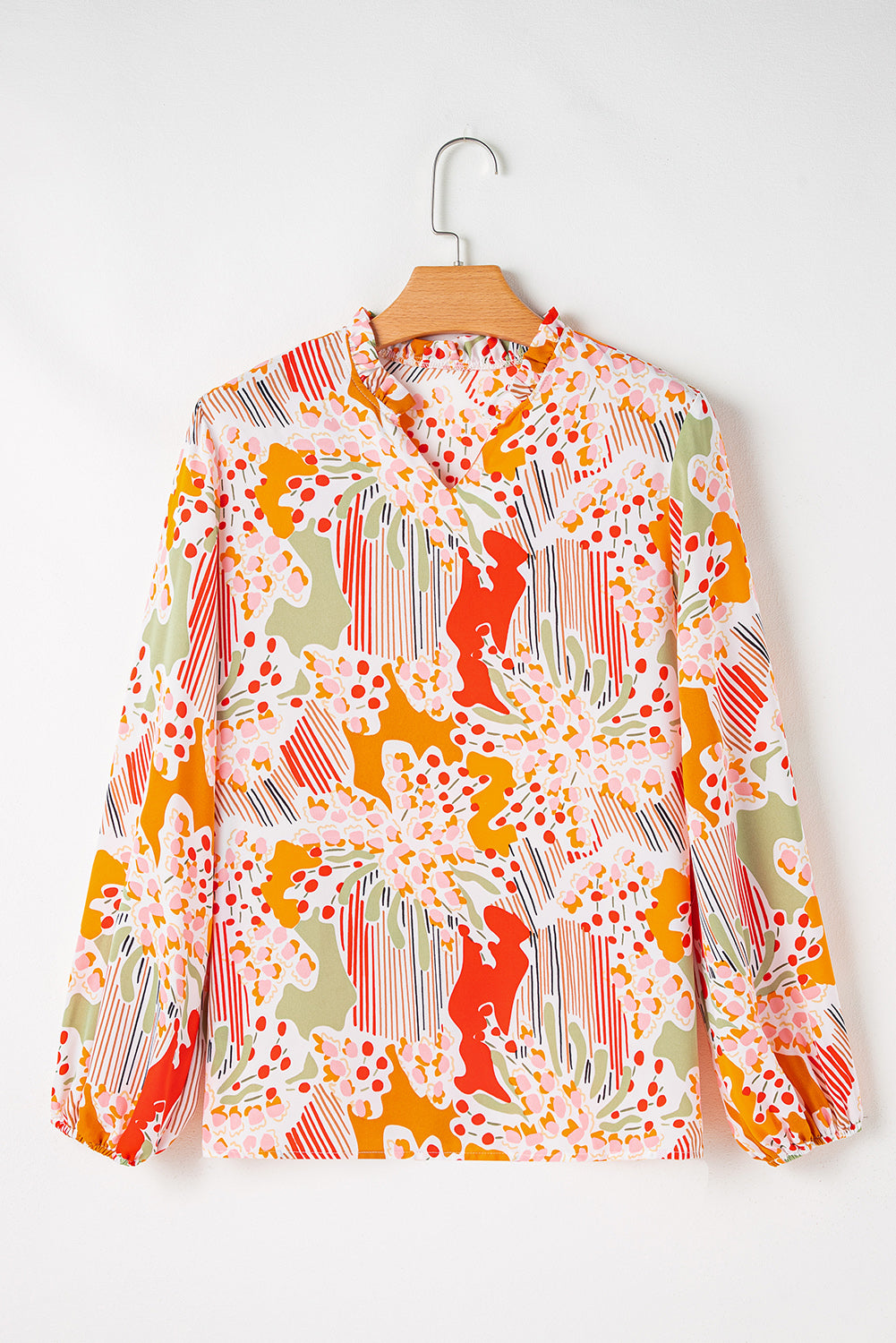 Split Neck Puff Sleeve Flowy Printed Dress