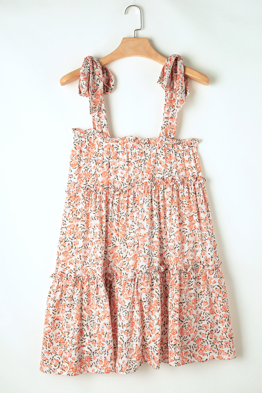 Rose Floral Knotted Straps Tiered Babydoll Dress