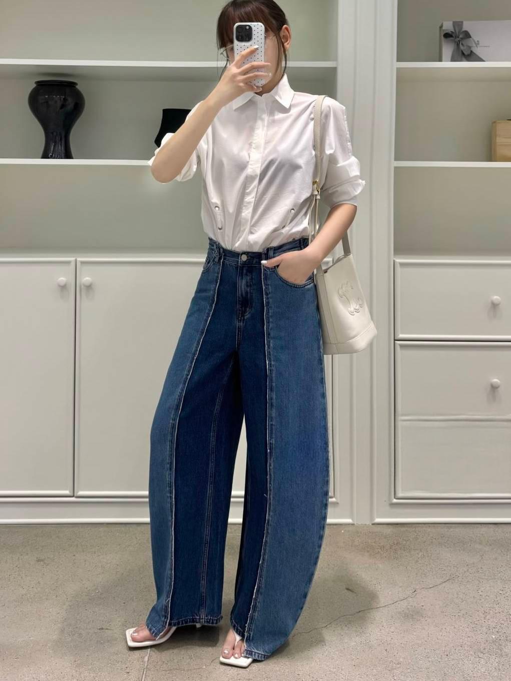 Irregular Hem Wide-leg Curved Jeans