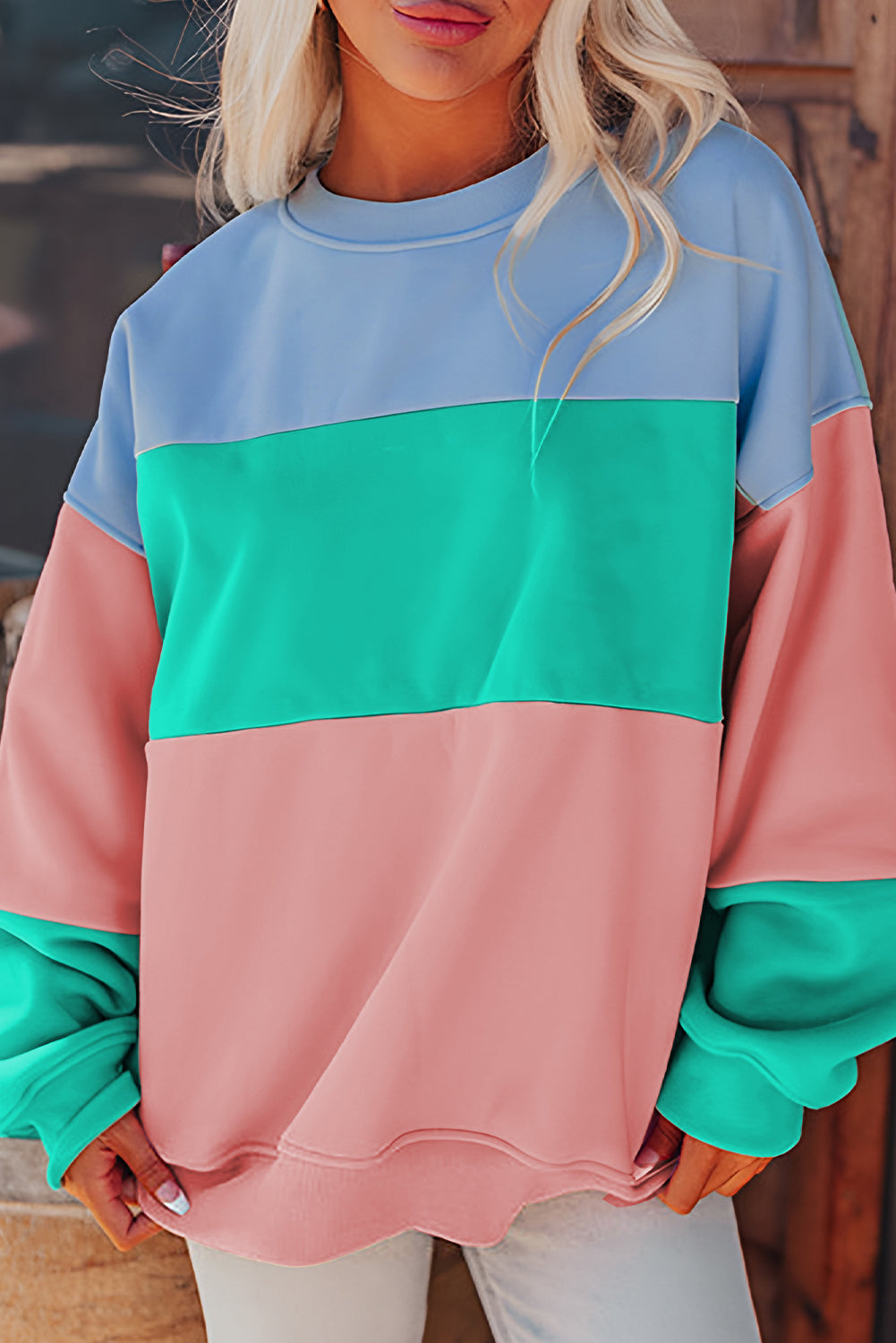 Colorblock Patchwork Drop Shoulder Sweatshirt