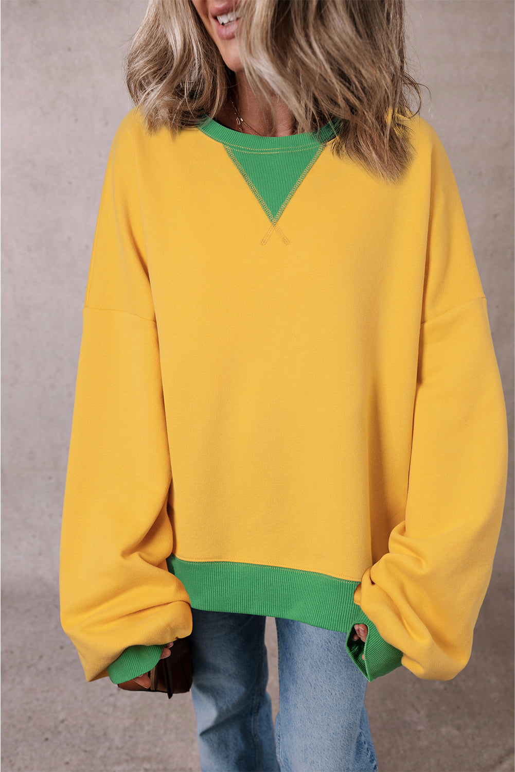 Color Block Patch Drop Shoulder Oversized Sweatshirt