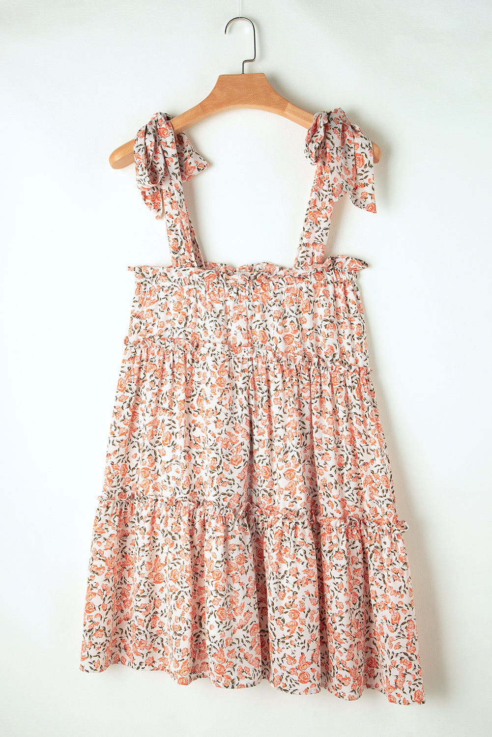 Rose Floral Knotted Straps Tiered Babydoll Dress