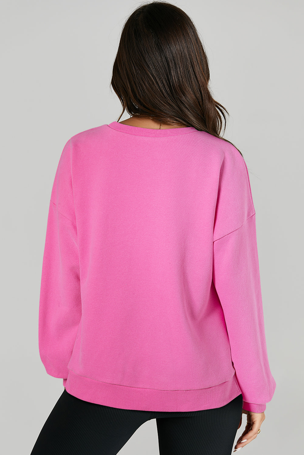 Solid Fleece Lined Drop Shoulder High Low Sweatshirt