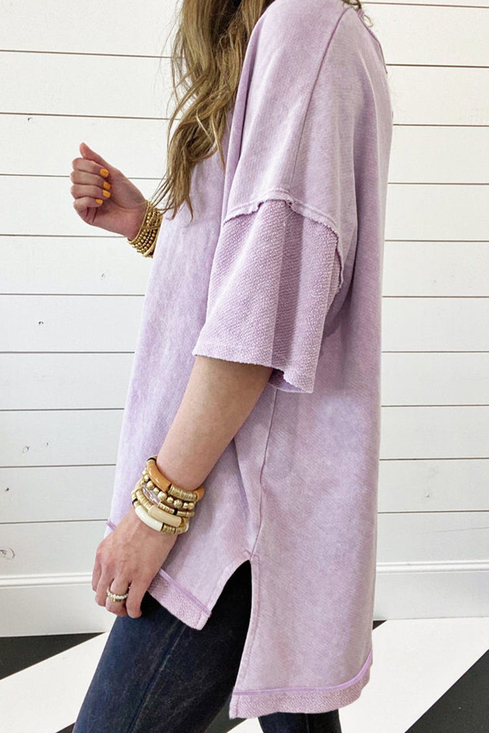 Mineral Wash Exposed Seam Drop Shoulder Oversized Tee